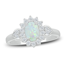 Lab-Created Sapphire & Natural Opal Ring Sterling Silver