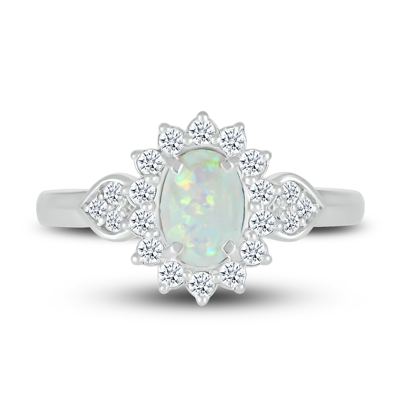 Lab-Created Sapphire & Natural Opal Ring Sterling Silver