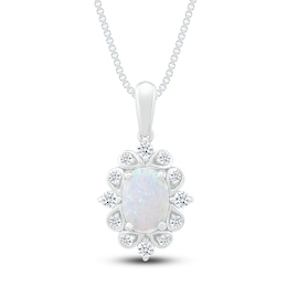 Lab-Created Sapphire & Lab-Created Opal Necklace Sterling Silver