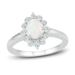 Lab-Created Sapphire & Natural Opal Ring Sterling Silver