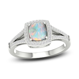 Lab-Created Opal & White Lab-Created Sapphire Ring Sterling Silver