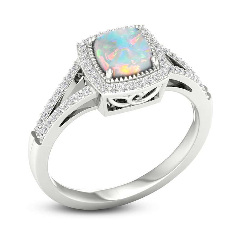 Main Image 2 of Lab-Created Opal & White Lab-Created Sapphire Ring Sterling Silver