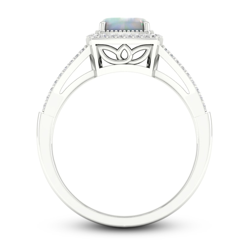 Main Image 4 of Lab-Created Opal & White Lab-Created Sapphire Ring Sterling Silver