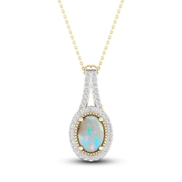 Lab-Created Opal & White Lab-Created Sapphire Necklace 10K Yellow Gold 18&quot;