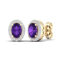 Natural Amethyst & White Lab-Created Sapphire Stud Earrings 10K Yellow Gold