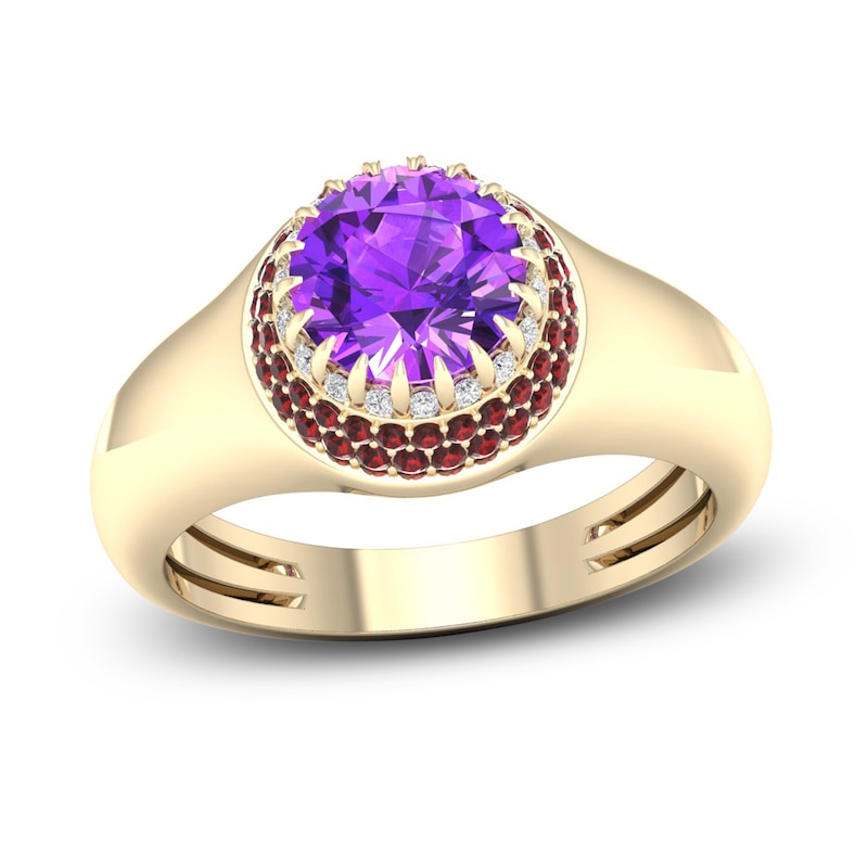 Natural Amethyst & Natural Garnet Ring 1/10 ct tw Diamonds 14K Yellow Gold