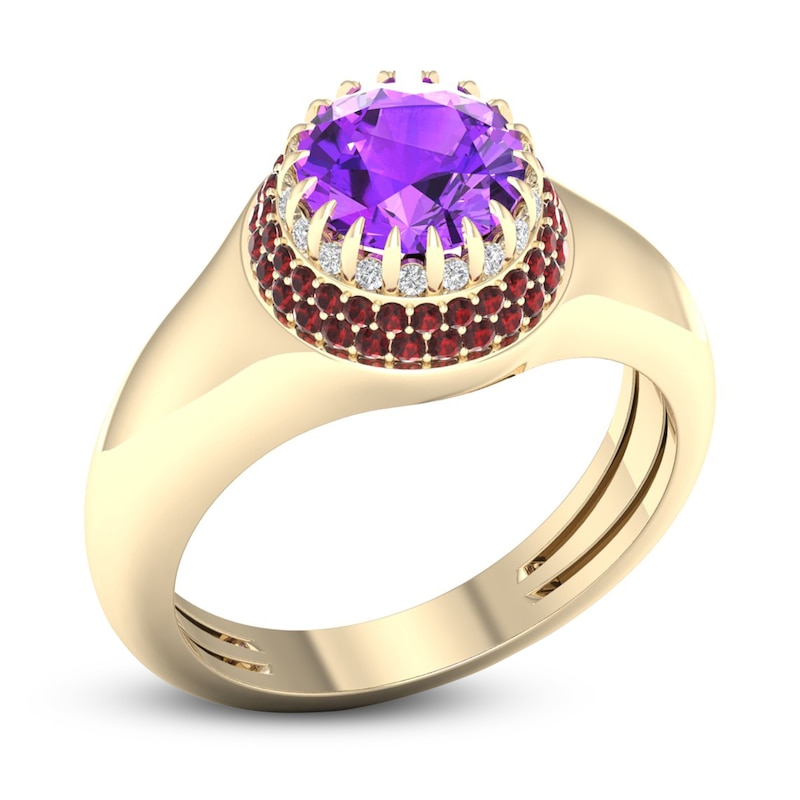 Natural Amethyst & Natural Garnet Ring 1/10 ct tw Diamonds 14K Yellow Gold