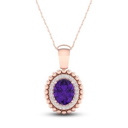 Natural Amethyst Necklace 1/6 ct tw Diamonds 14K Rose Gold 18&quot;