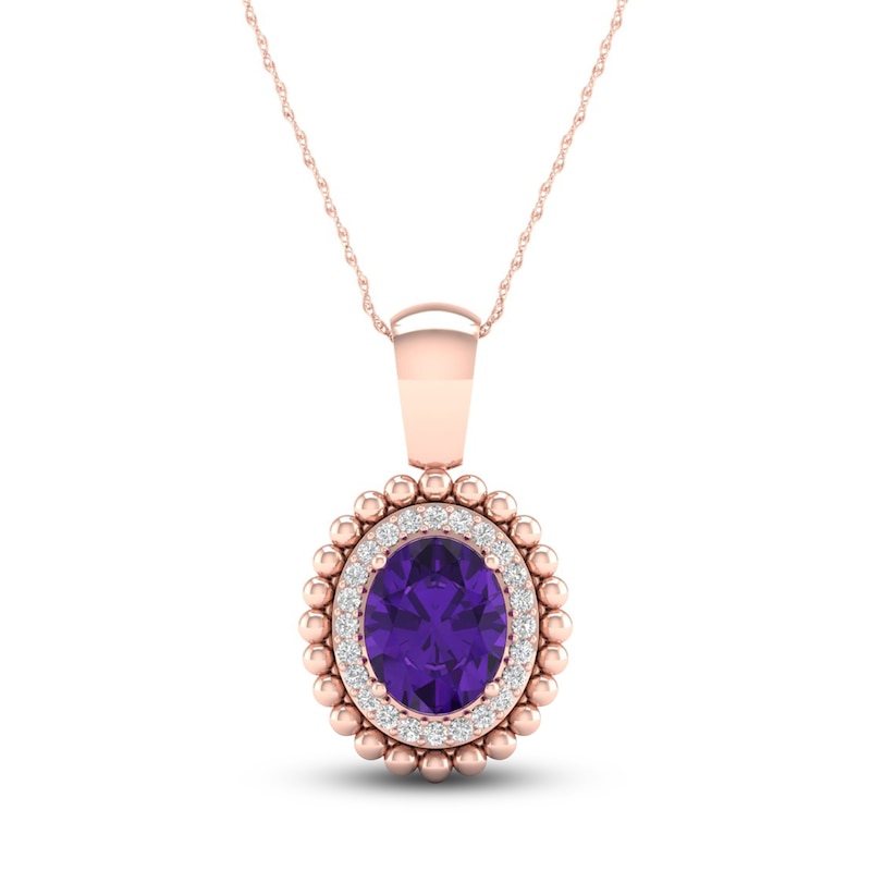 Natural Amethyst Necklace 1/6 ct tw Diamonds 14K Rose Gold 18"