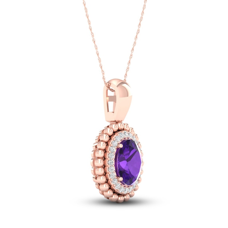 Natural Amethyst Necklace 1/6 ct tw Diamonds 14K Rose Gold 18"