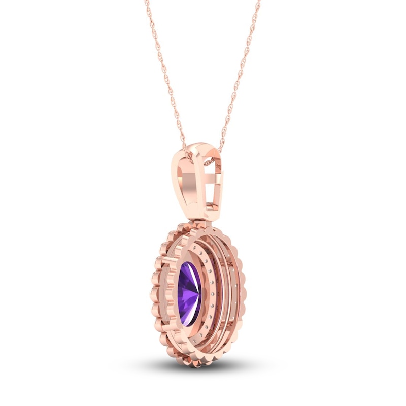 Natural Amethyst Necklace 1/6 ct tw Diamonds 14K Rose Gold 18"