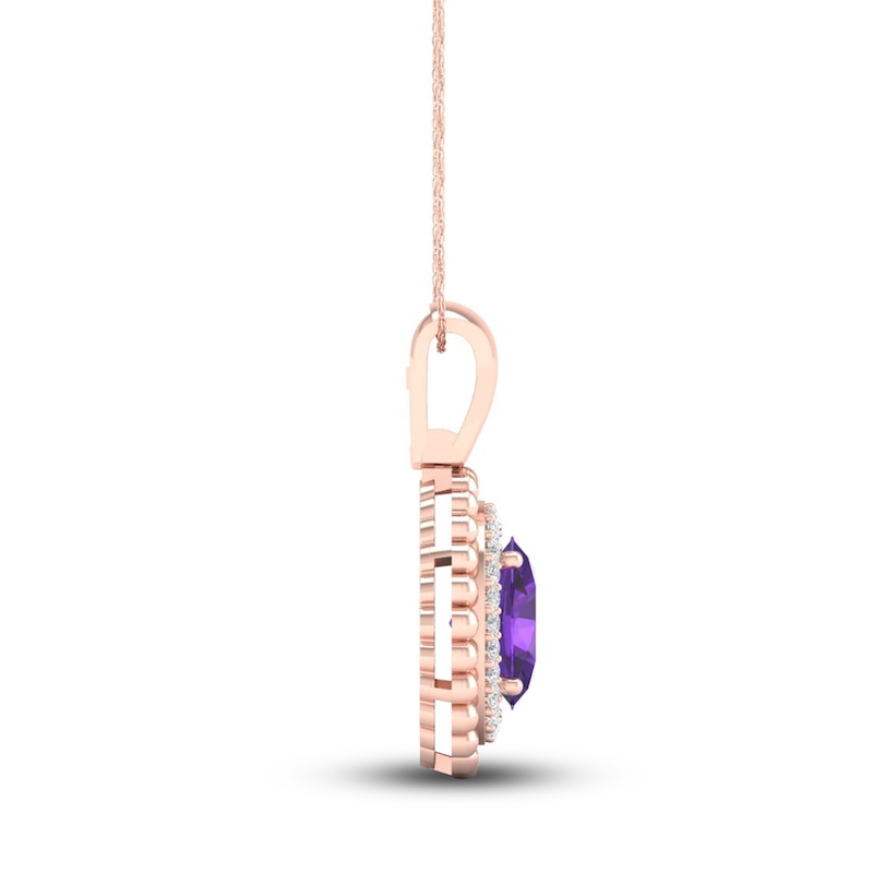 Natural Amethyst Necklace 1/6 ct tw Diamonds 14K Rose Gold 18"