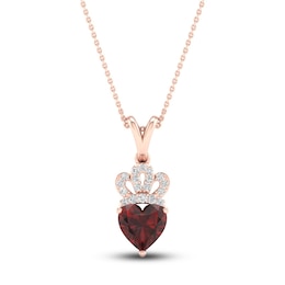 Natural Garnet Heart Necklace 1/20 ct tw Diamonds 10K Rose Gold 18&quot;