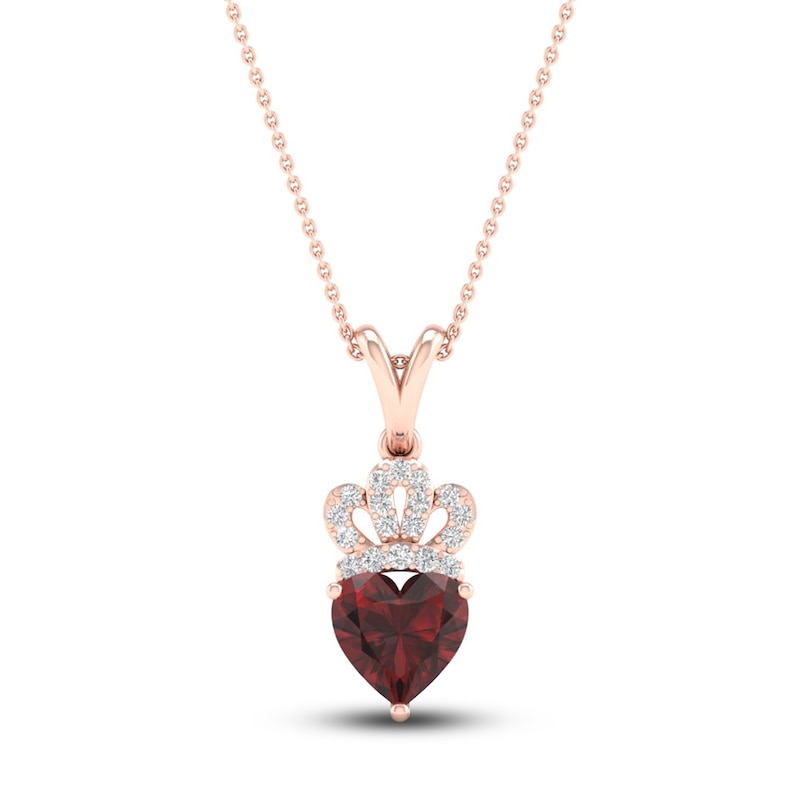 Natural Garnet Heart Necklace 1/20 ct tw Diamonds 10K Rose Gold 18"