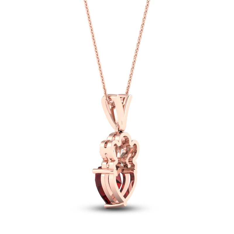 Natural Garnet Heart Necklace 1/20 ct tw Diamonds 10K Rose Gold 18"