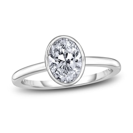 Diamond Solitaire Engagement Ring 1 ct tw Bezel-Set Oval 14K White Gold (I2/I)