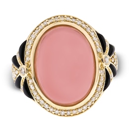 Natural Onyx & Natural Pink Opal Ring 1/3 ct tw Diamonds 14K Yellow Gold