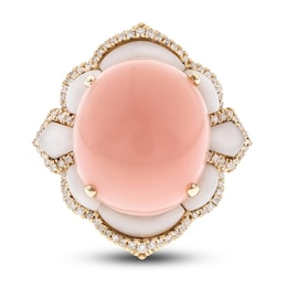 Natural Pink Opal & Natural Agate Ring 1/4 ct tw Diamonds 14K Yellow Gold