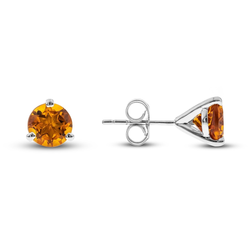 Natural Citrine Martini Stud Earrings 14K White Gold