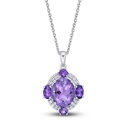 Natural Light Amethyst Necklace 1/15 ct tw Diamonds 10K White Gold