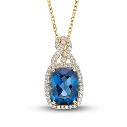 Natural London Blue Topaz Necklace 1/4 ct tw Diamonds 10K Yellow Gold 18&quot;