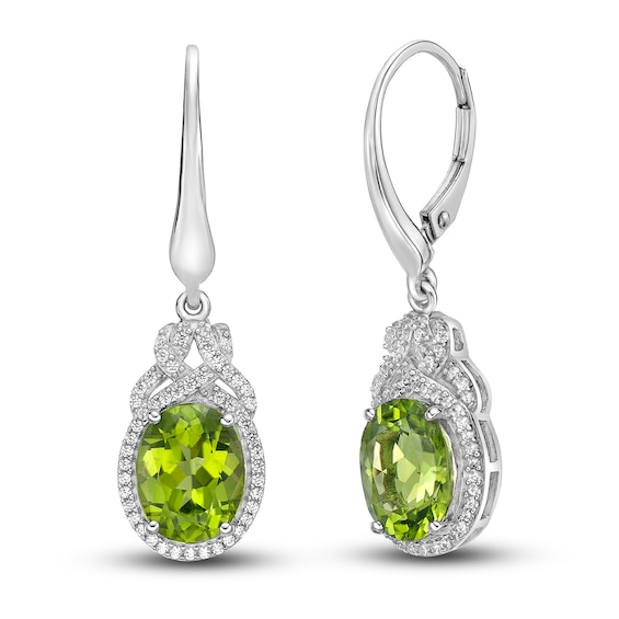 Natural Peridot Drop Earrings 1/4 ct tw Diamonds 10K White Gold | Jared