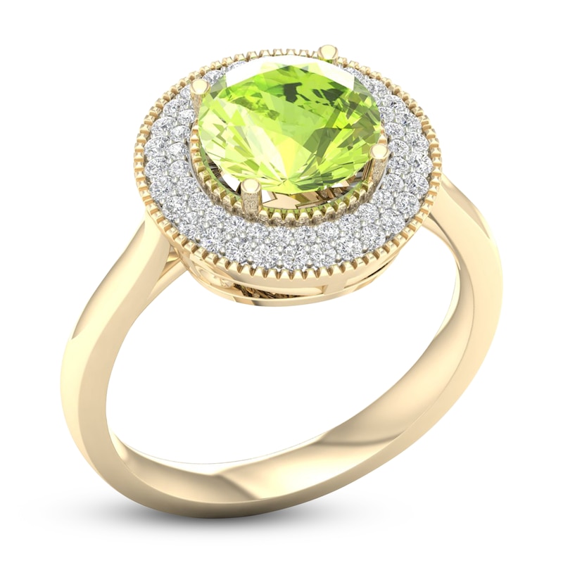 Main Image 2 of Natural Peridot Ring 1/4 ct tw Diamonds 10K Yellow Gold