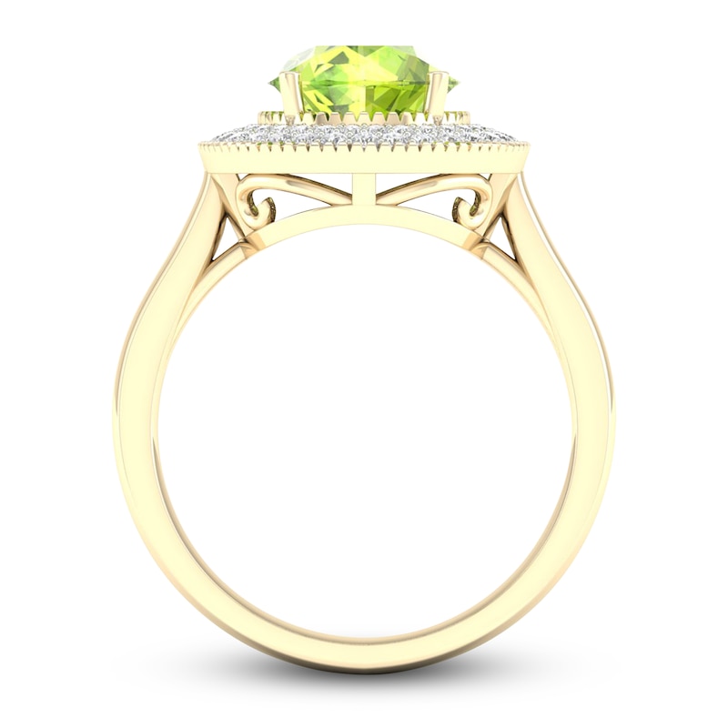 Main Image 4 of Natural Peridot Ring 1/4 ct tw Diamonds 10K Yellow Gold