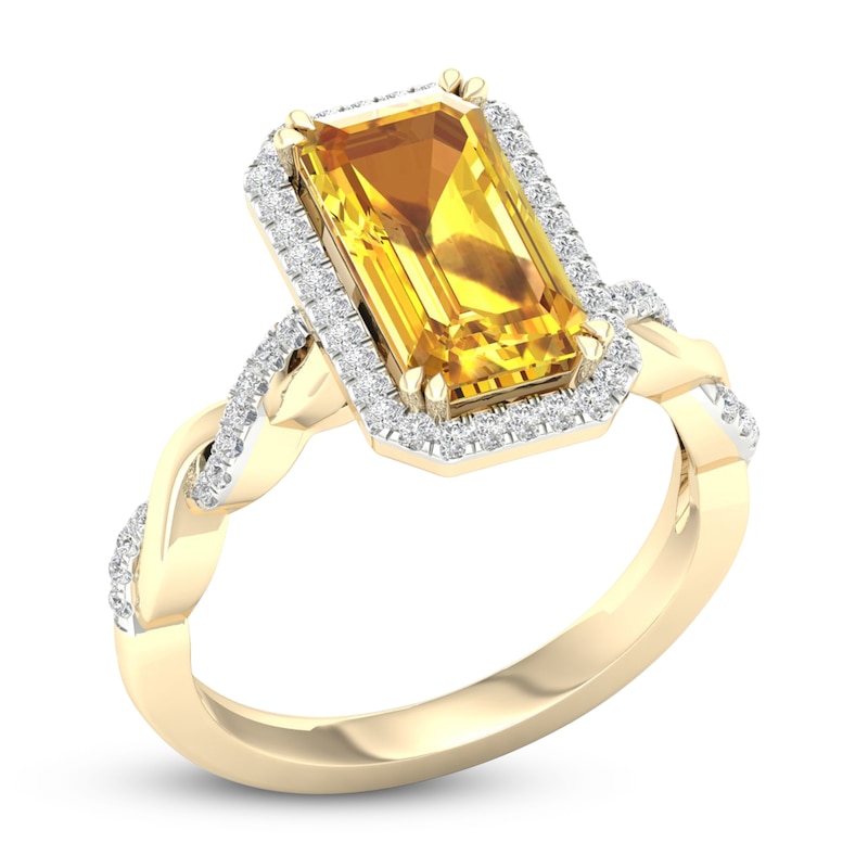 Natural Golden Citrine Ring 1/5 ct tw Diamonds 10K Yellow Gold