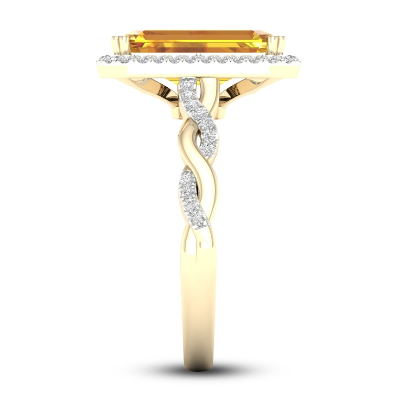 Natural Golden Citrine Ring 1/5 ct tw Diamonds 10K Yellow Gold