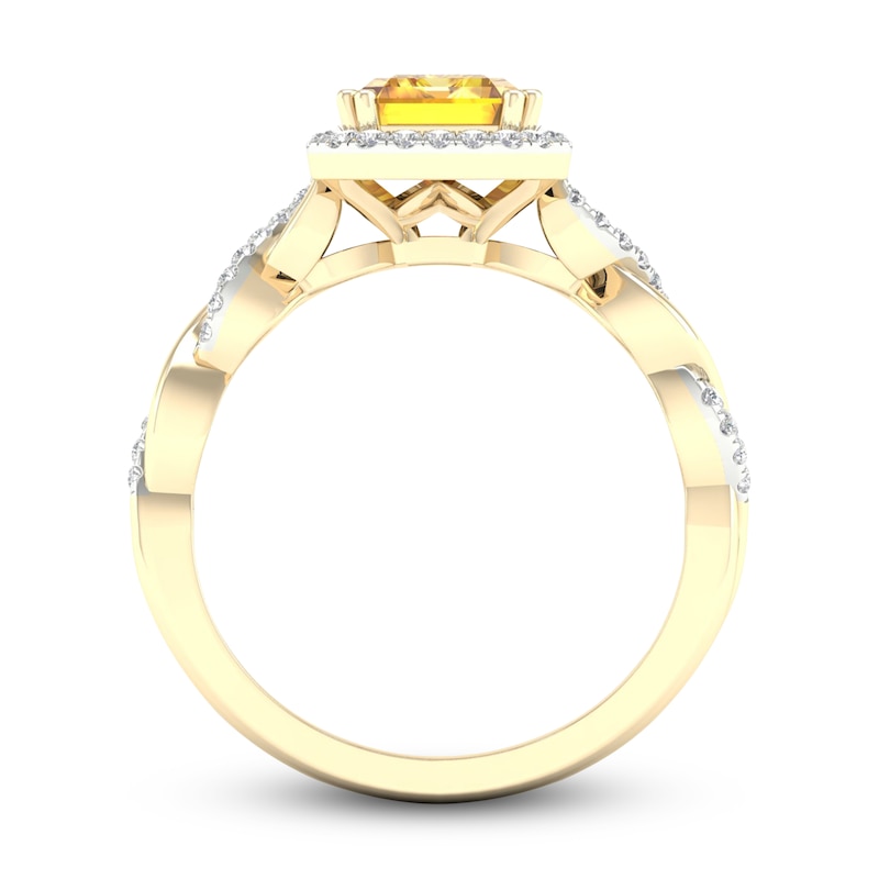 Natural Golden Citrine Ring 1/5 ct tw Diamonds 10K Yellow Gold