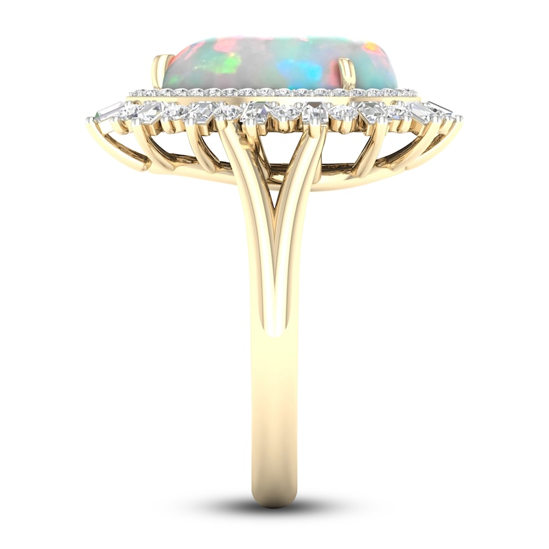 Main Image 3 of Natural Opal Ring 1/2 ct tw Diamonds 10K Yellow Gold