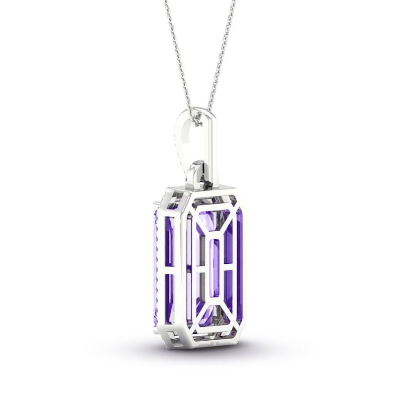 Main Image 4 of Natural Amethyst Necklace 1/6 ct tw Diamonds 10K White Gold