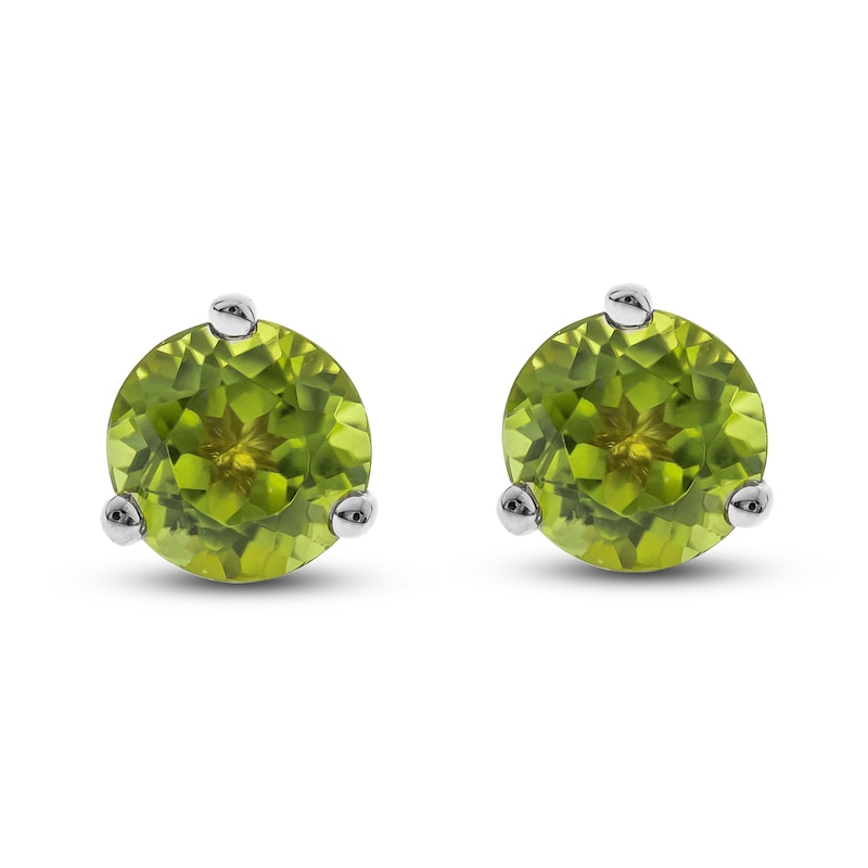 Natural Peridot Martini Stud Earrings 14K White Gold