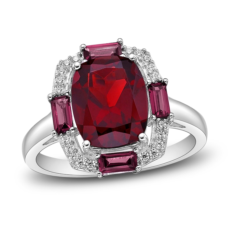 Main Image 1 of Natural Garnet Ring 1/10 ct tw Diamonds 10K White Gold