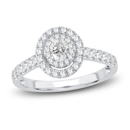 Diamond Double Halo Engagement Ring 3/4 ct tw Oval/Round 14K White Gold