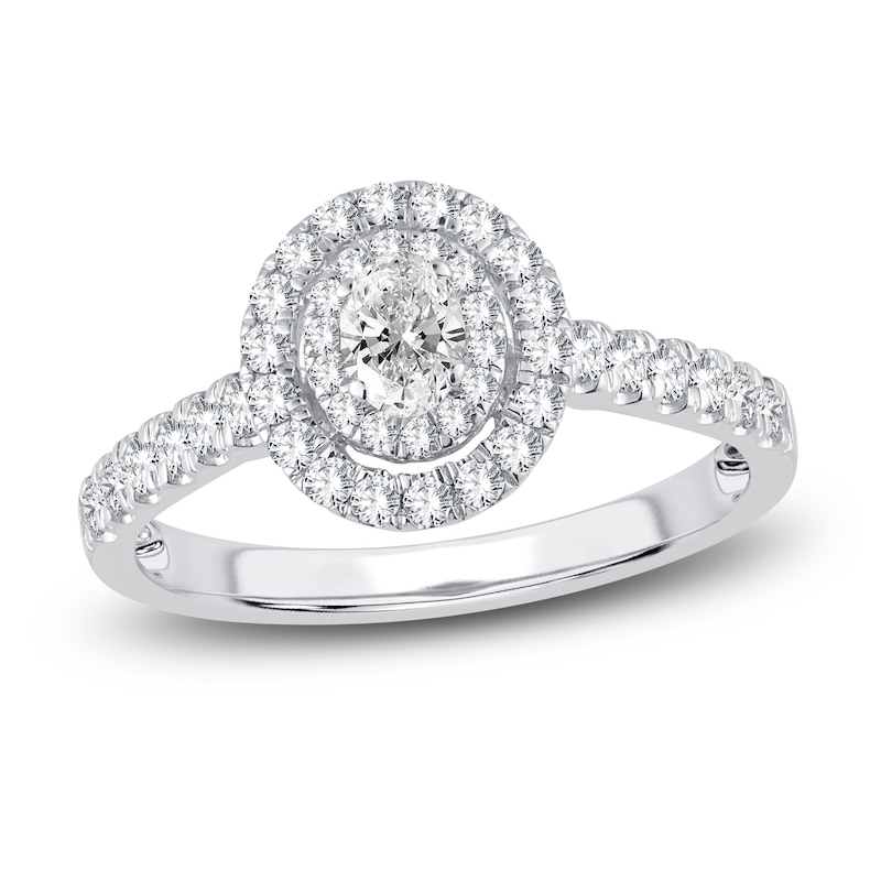 Main Image 1 of Diamond Double Halo Engagement Ring 3/4 ct tw Oval/Round 14K White Gold