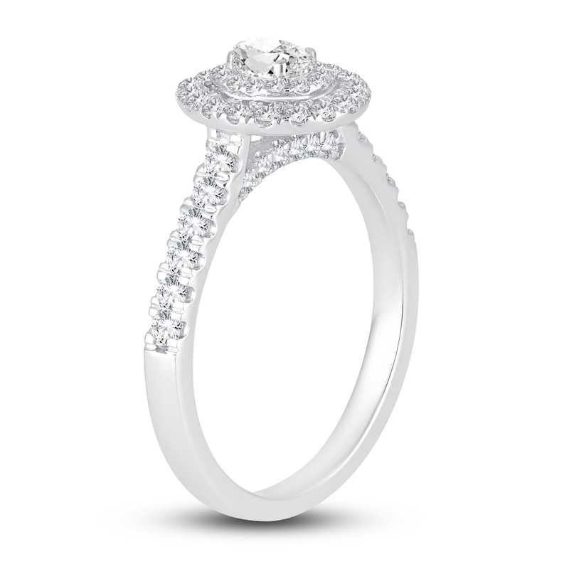 Main Image 2 of Diamond Double Halo Engagement Ring 3/4 ct tw Oval/Round 14K White Gold