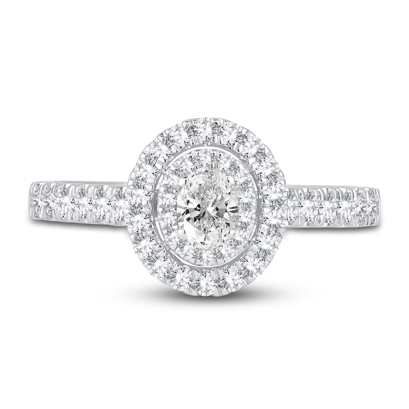 Main Image 3 of Diamond Double Halo Engagement Ring 3/4 ct tw Oval/Round 14K White Gold