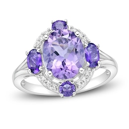 Natural Light Amethyst Ring 1/15 ct tw Diamonds 10K White Gold