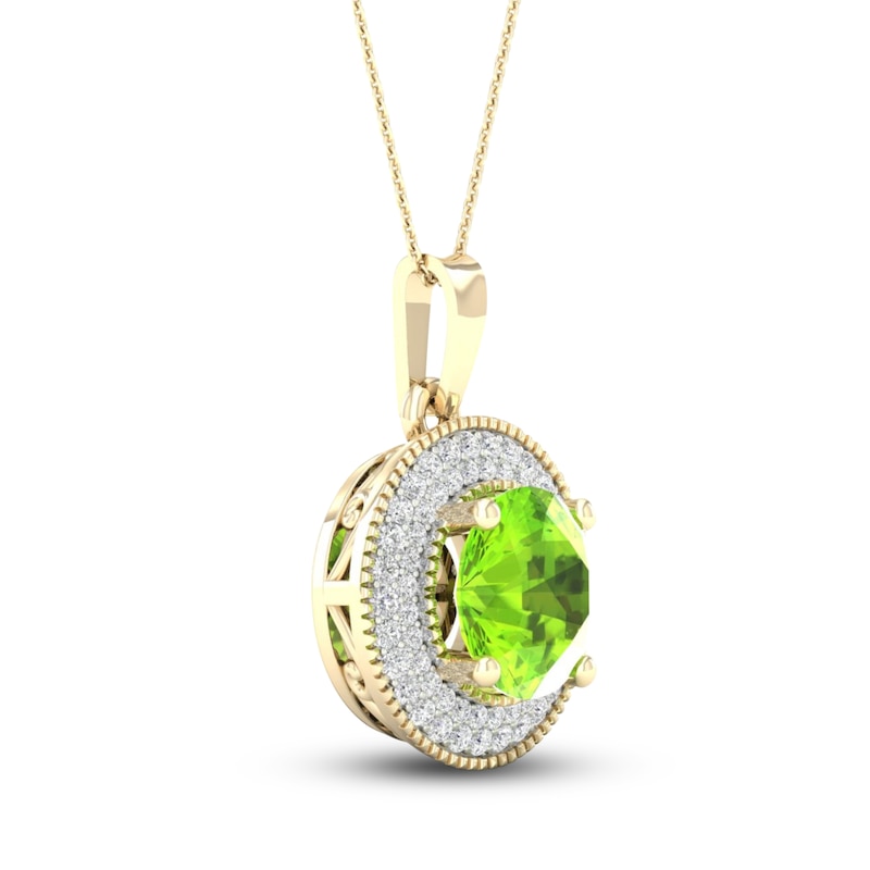 Natural Peridot Pendant Necklace 1/4 ct tw Diamonds 10K Yellow Gold 18 ...