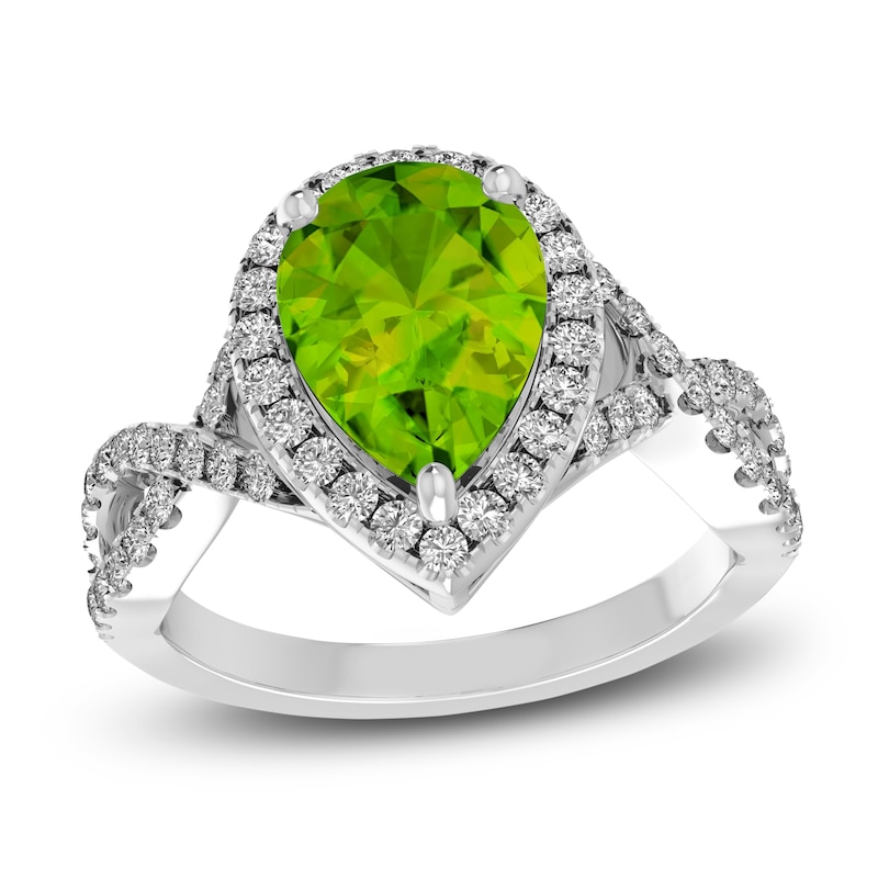 Natural Peridot & White Topaz Ring 10K Gold