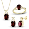 Thumbnail Image 1 of Natural Garnet Ring, Earring & Necklace Set 1/5 ct tw Diamonds 10K Yellow Gold