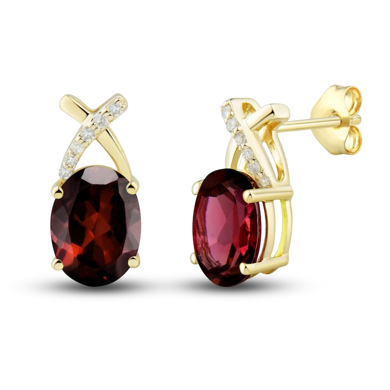 Main Image 3 of Natural Garnet Ring, Earring & Necklace Set 1/5 ct tw Diamonds 10K Yellow Gold