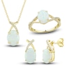 Thumbnail Image 1 of Lab-Created Opal Ring, Earring & Necklace Set 1/5 ct tw Diamonds 10K Yellow Gold