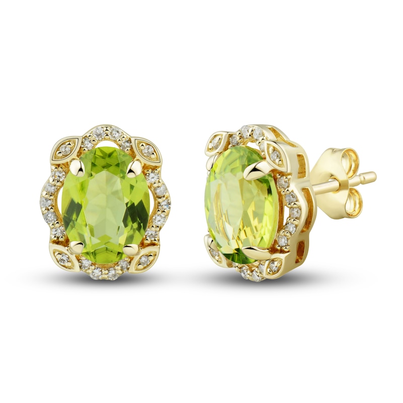 10k Yellow Gold Round Peridot And Diamond Heart Earrings