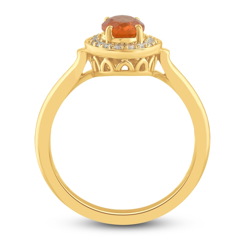 Natural Fire Opal Ring 1/8 ct tw Diamonds 10K Yellow Gold