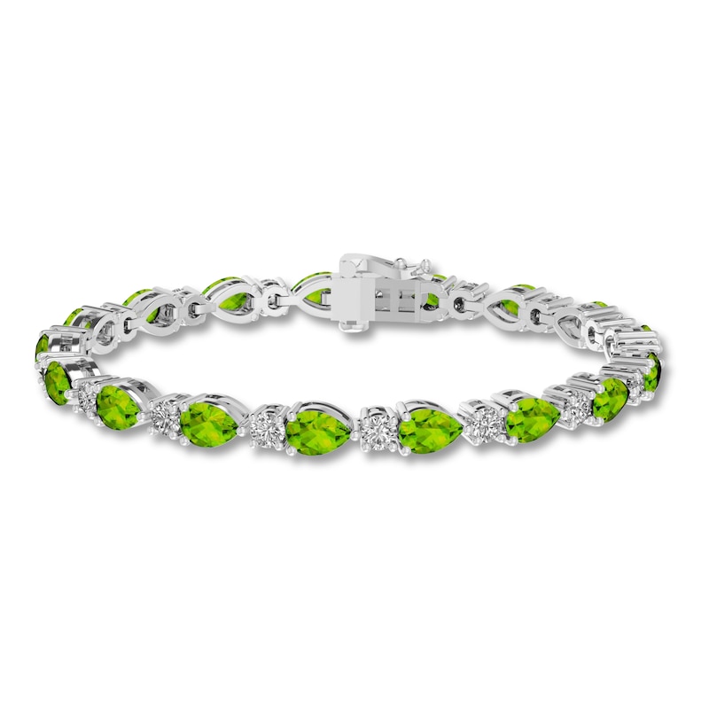 Natural Peridot & White Lab-Created Sapphire Tennis Bracelet Sterling Silver 7.25"