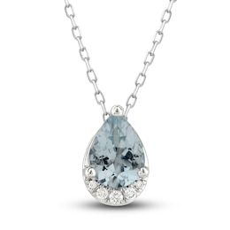 Natural Aquamarine Pendant Necklace 1/20 ct tw Diamonds 10K White Gold 18&quot;