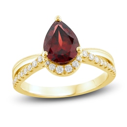 Natural Garnet Ring 1/5 ct tw Diamonds 10K Yellow Gold